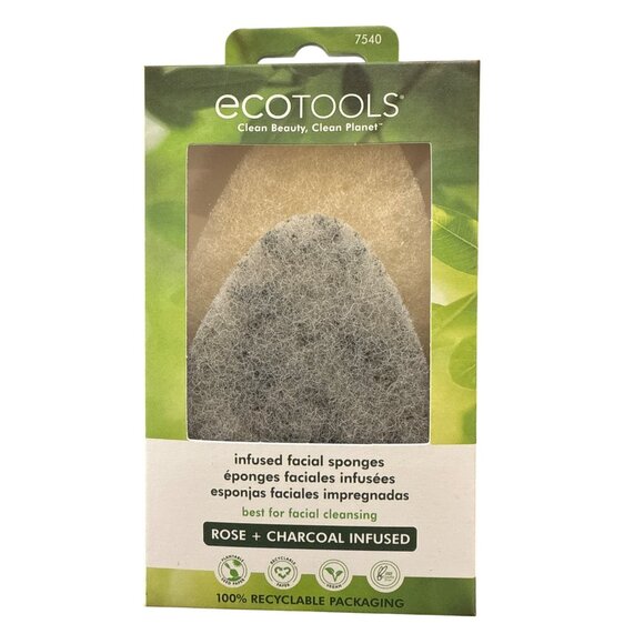 2pc Set EcoTools Facial Sponges Rose & Charcoal Infused For Facial Cleansing - Picture 1 of 2